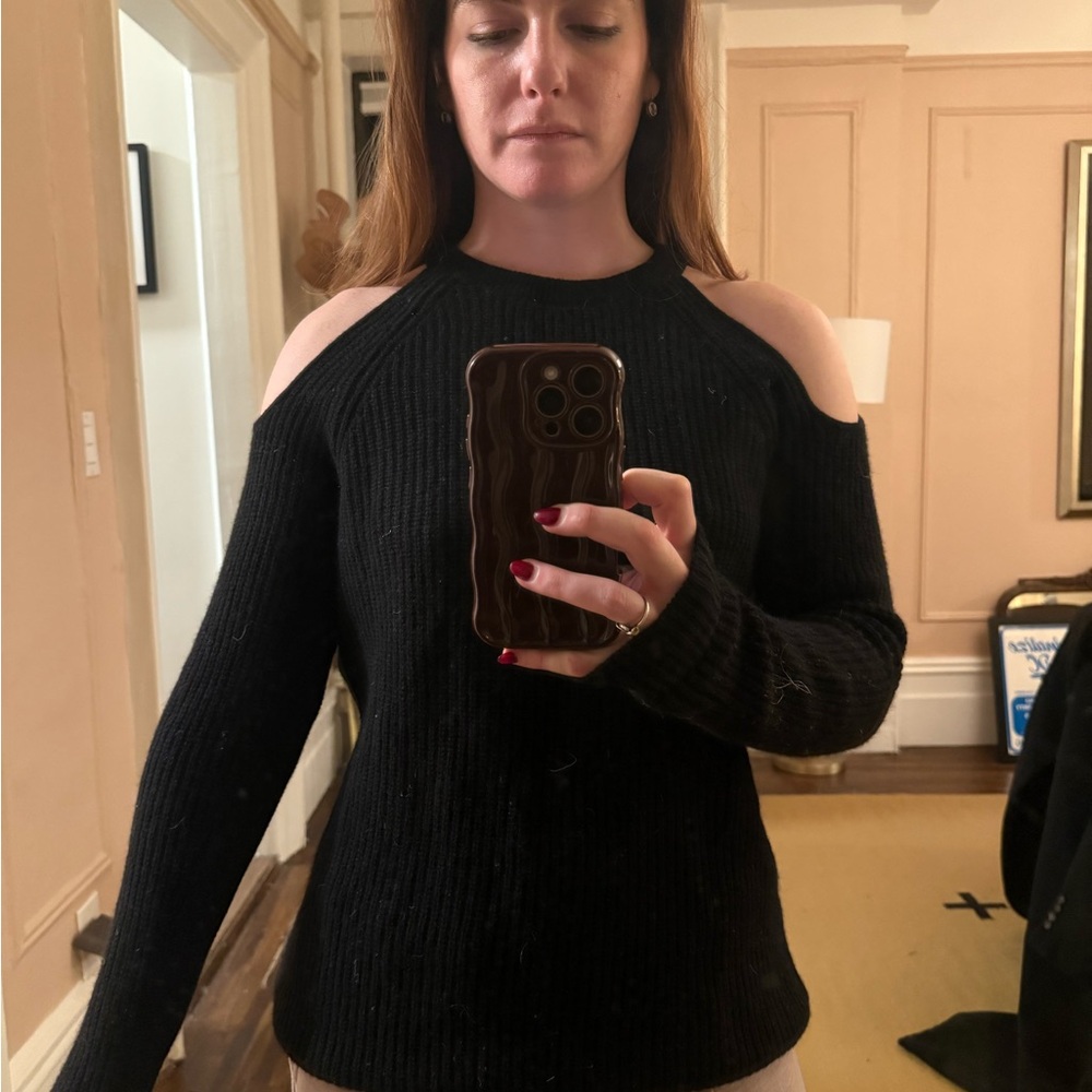 Aqua Off-the-Shoulder Black 100% Cashmere Sweater